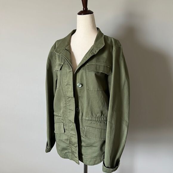 Sz M Ann Taylor LOFT light zip front collar utility jacket - Picture 1 of 7